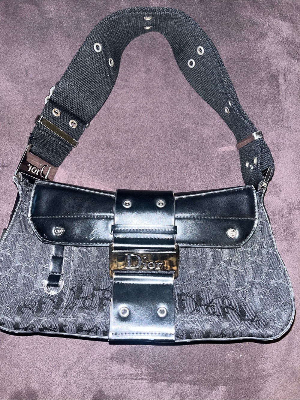 Vintage Dior Black Messenger Bag with Logo Buckle
